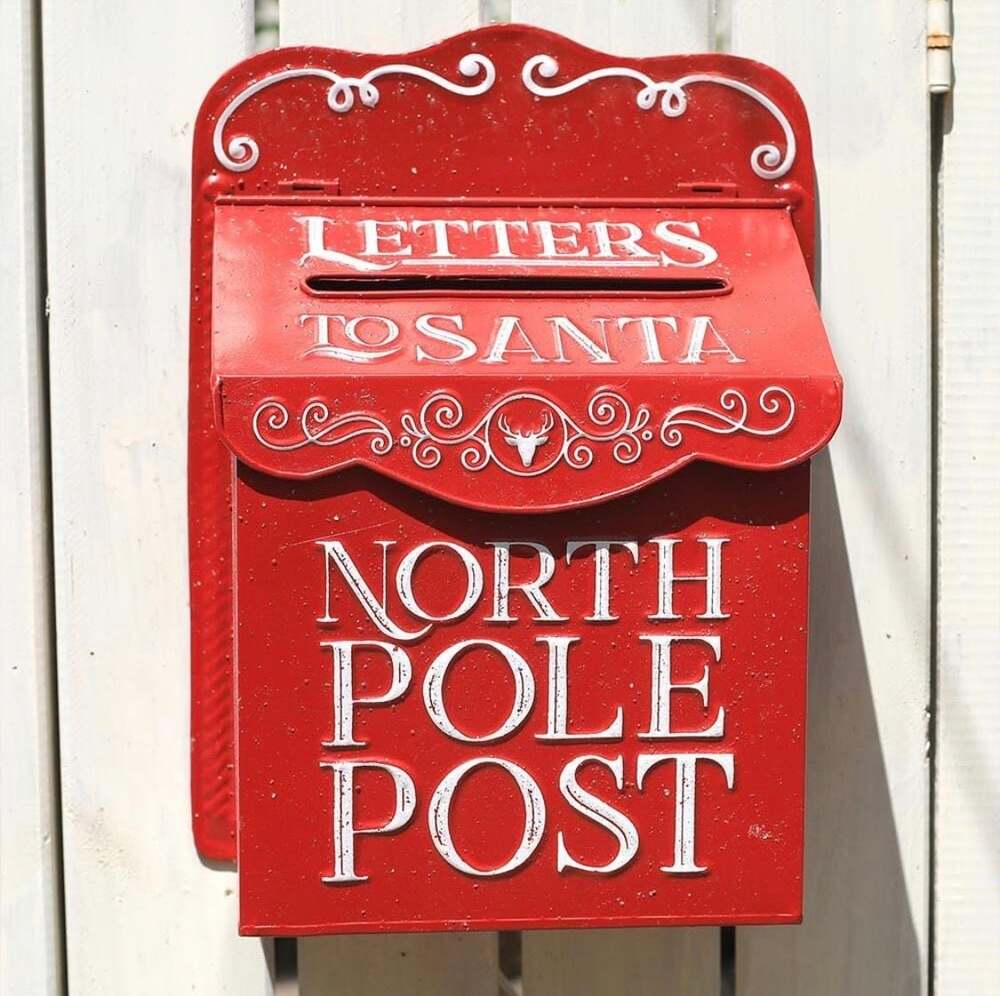 Red Distressed Metal Letters to Santa North Pole Post Wall Mount Mailbox - Picture 1 of 6